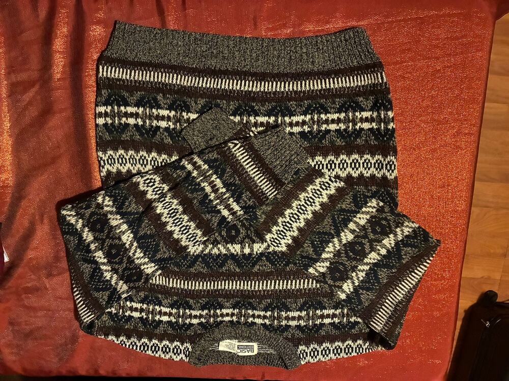 Basic Editions Sweater Womens L Fair Isle Pullover Knit Crewneck Blue Brown